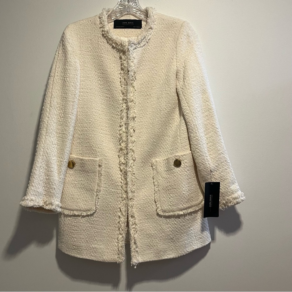 Zara Basic Collection Classic Ivory Tweed Jacket - Picture 2 of 16